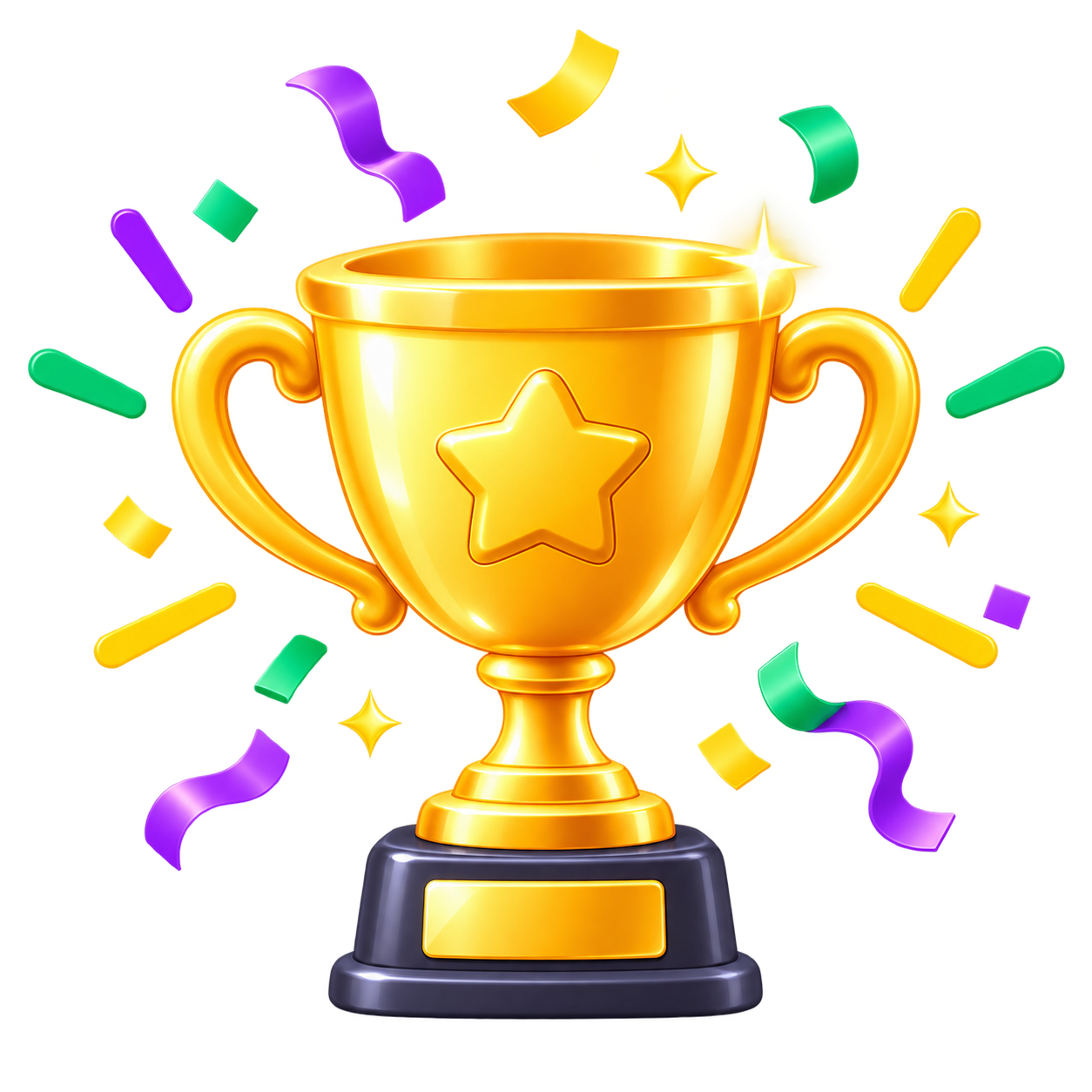 Golden mastery trophy with confetti